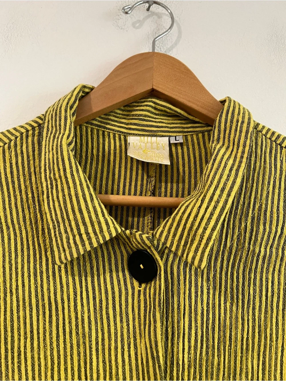 MILLI VALLEY Striped Point-Hem Button Front Jacket in Olive Yellow L